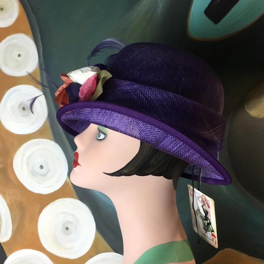 NWT Sinamay Straw Roaring 20's Style Cloche Hat - Picture 7 of 8